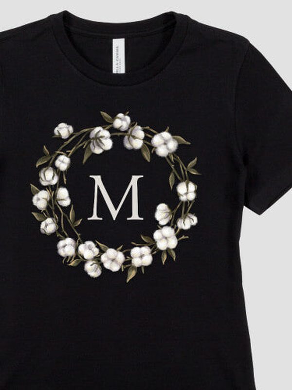 Cotton Wreath Monogram : Premium Printed T-Shirts