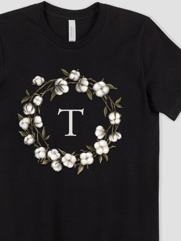 Cotton Wreath Monogram : Premium Printed T-Shirts