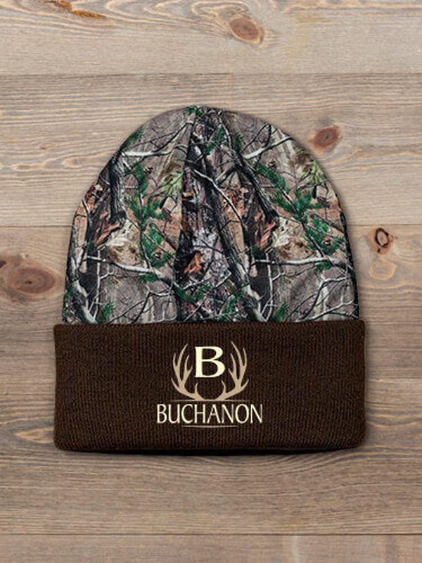 Antler Monogram : Embroidered 2-Tone Camo Cuffed Beanie