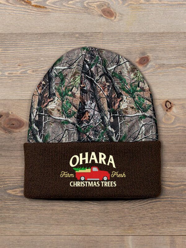 Christmas Tree Farm : Embroidered 2-Tone Camo Cuffed Beanie