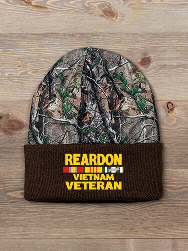 Vietnam Veteran : Embroidered 2-Tone Camo Cuffed Beanie