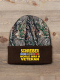 WW2 European Veteran : Embroidered 2-Tone Camo Cuffed Beanie