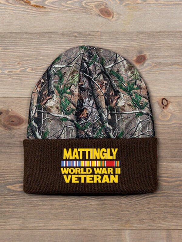 WW2 Pacific Veteran : Embroidered 2-Tone Camo Cuffed Beanie