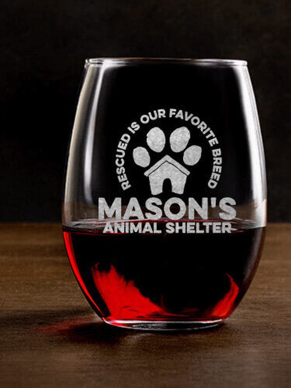 Animal Shelter : Stemless Wine Glasses - Engraved