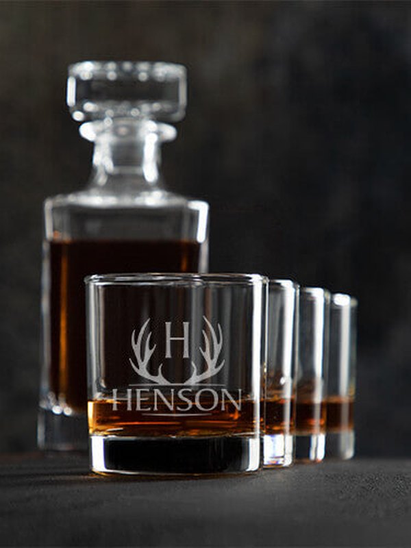Antler Monogram : Decanter Rocks Glass Gift Sets - Engraved