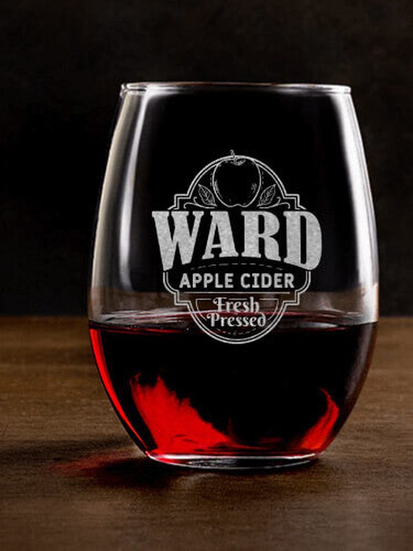 Apple Cider : Stemless Wine Glasses - Engraved