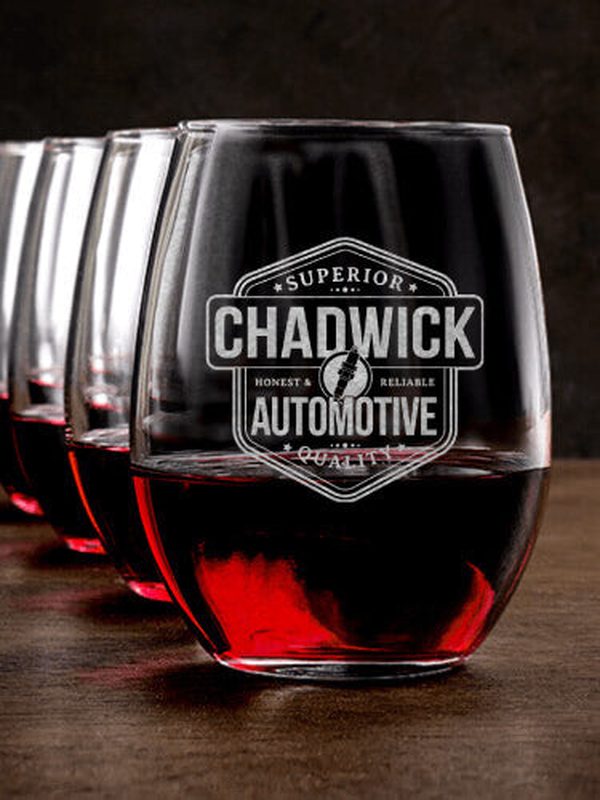 Automotive : Stemless Wine Glasses - Engraved