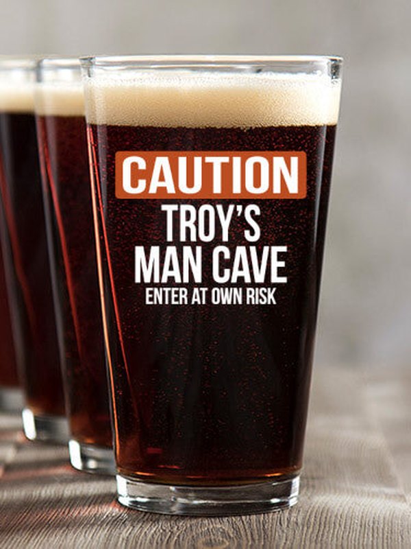 Caution Man Cave : Pint Glasses - Color Printed
