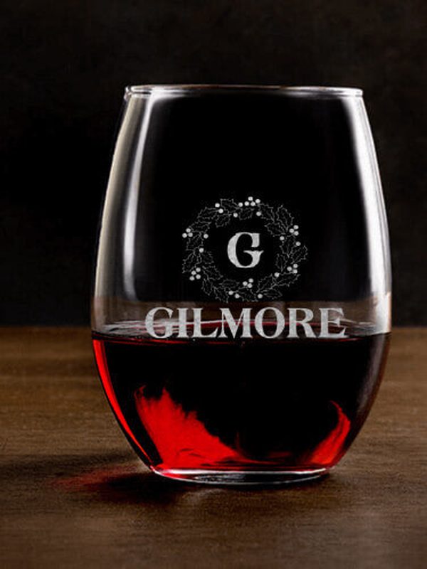 Christmas Monogram : Stemless Wine Glasses - Engraved