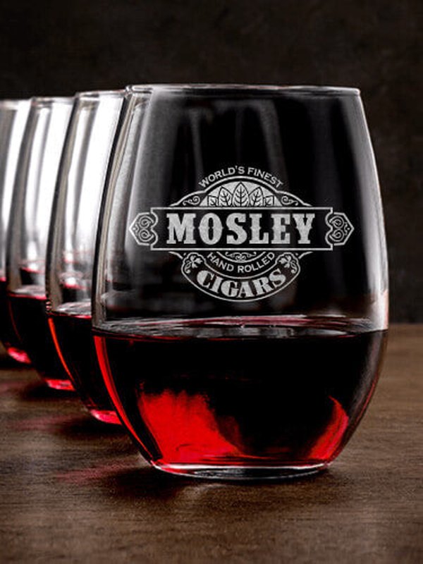 Cigars : Stemless Wine Glasses - Engraved