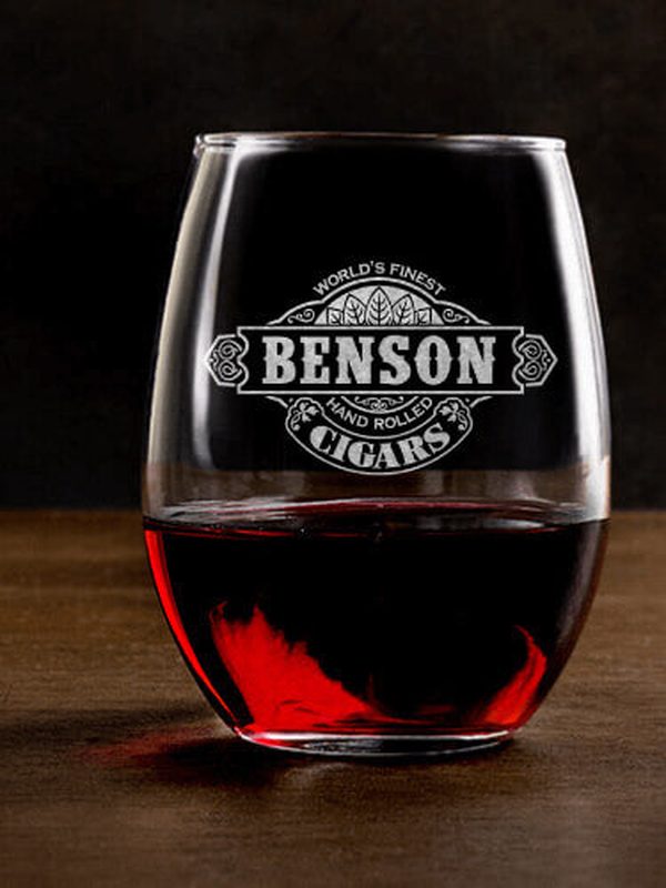Cigars : Stemless Wine Glasses - Engraved