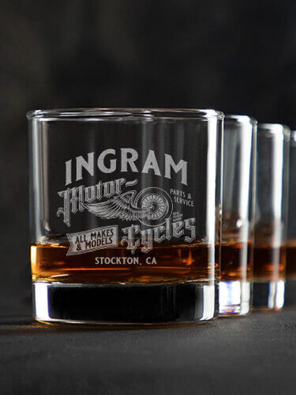 Classic Motorcycles : Rocks Glasses - Engraved