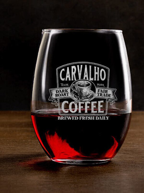 Coffee : Stemless Wine Glasses - Engraved