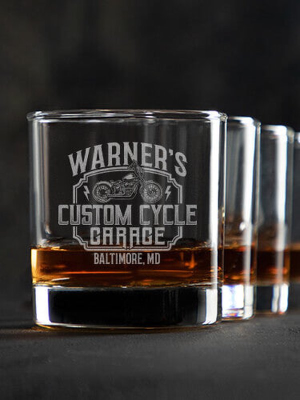 Custom Cycle Garage : Rocks Glasses - Engraved