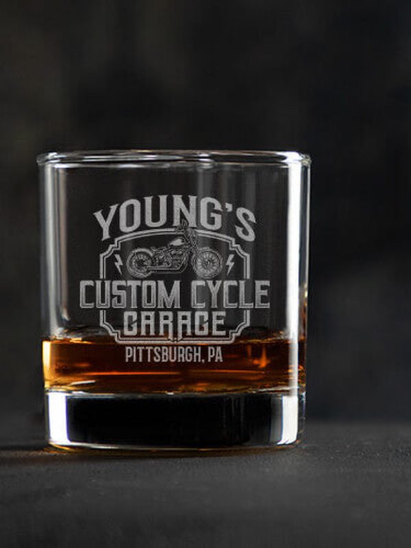 Custom Cycle Garage : Rocks Glasses - Engraved