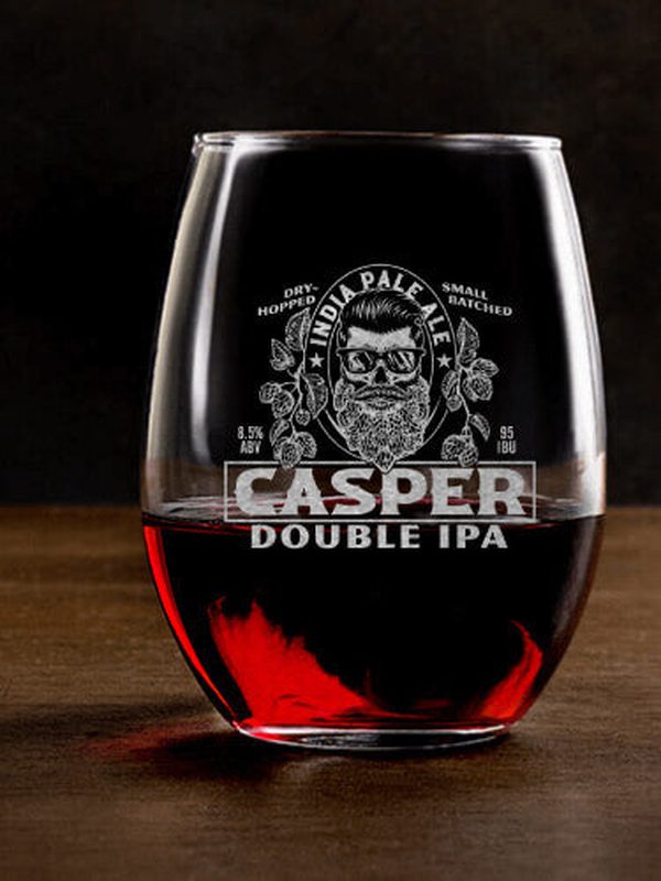Double IPA : Stemless Wine Glasses - Engraved