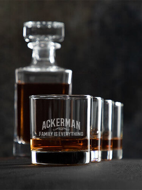 Family : Decanter Rocks Glass Gift Sets - Engraved