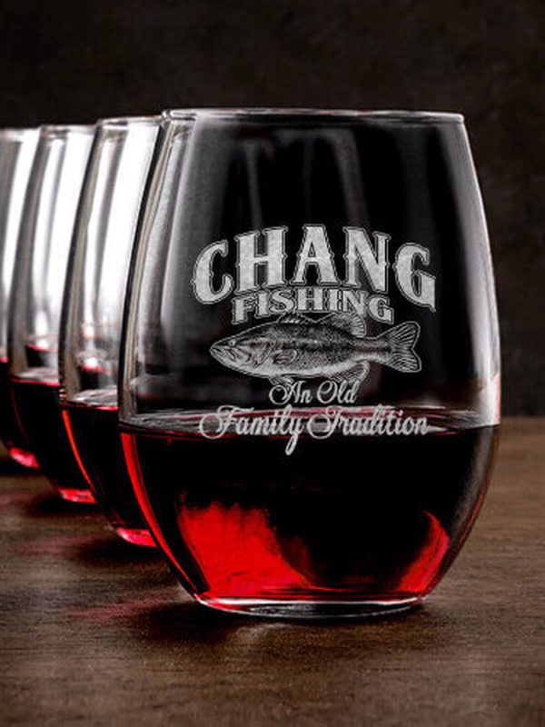 Fishing Family Tradition : Stemless Wine Glasses - Engraved