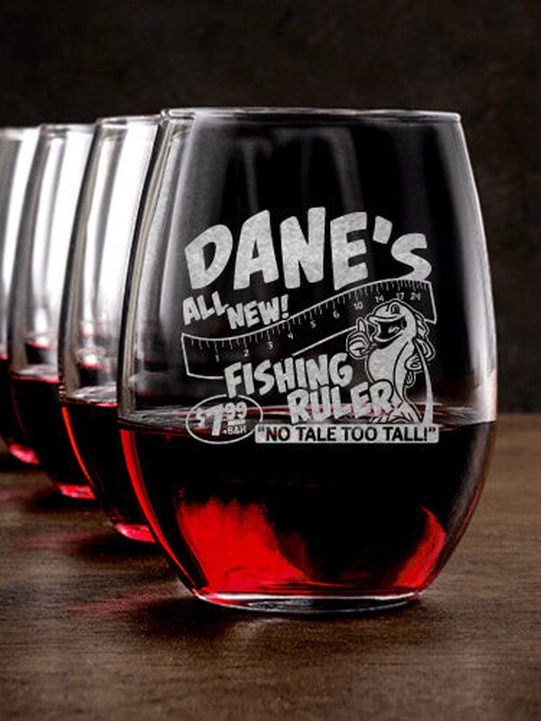 Fishing Ruler : Stemless Wine Glasses - Engraved