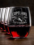 Fly Fishing Guide : Stemless Wine Glasses - Engraved