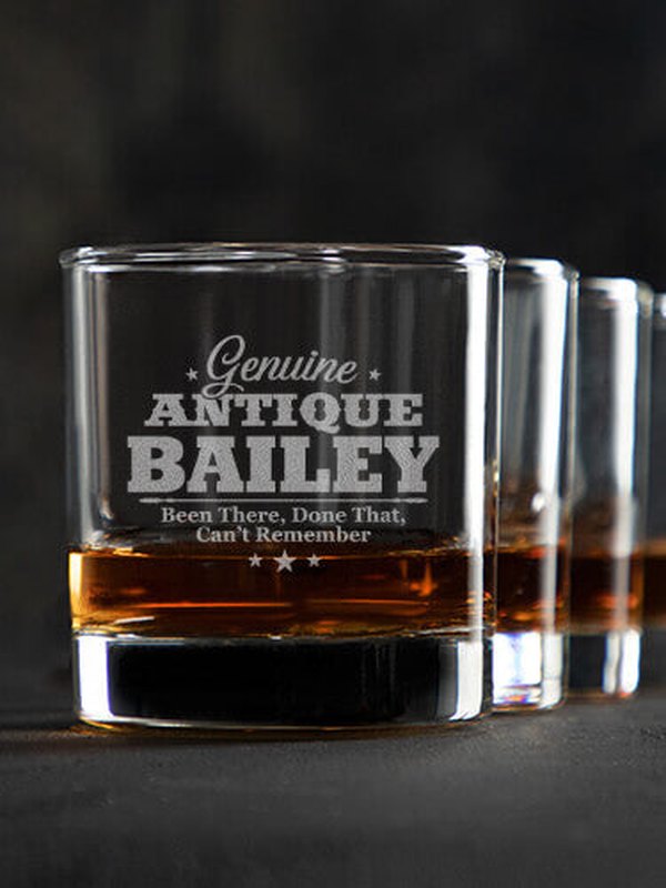 Genuine Antique : Rocks Glasses - Engraved