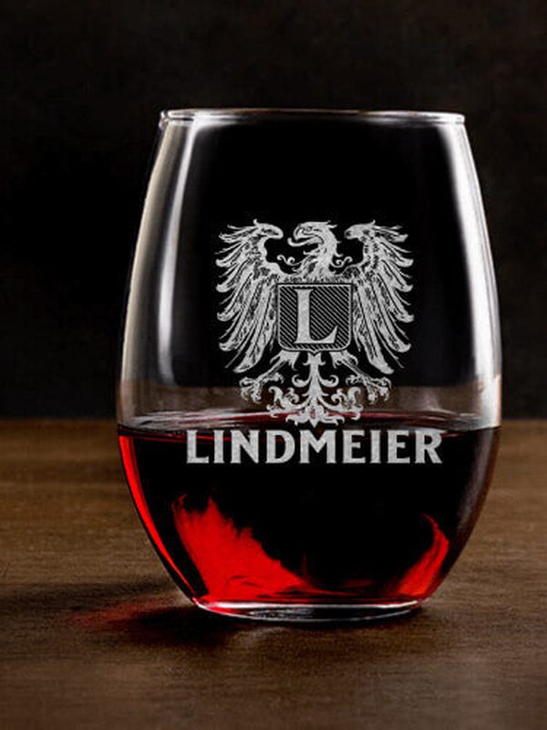 German Monogram : Stemless Wine Glasses - Engraved product image 2