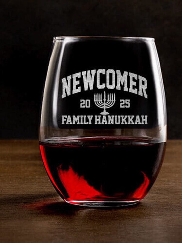 Hanukkah Varsity : Stemless Wine Glasses - Engraved