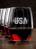 USA : Stemless Wine Glasses - Engraved