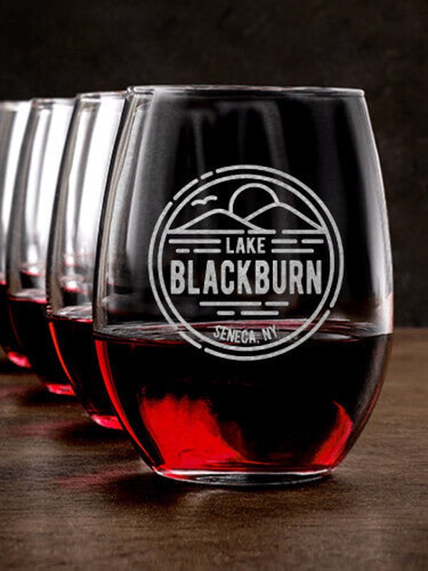 Vintage Lake : Stemless Wine Glasses - Engraved