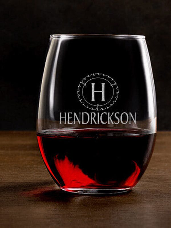 Woodworking Monogram : Stemless Wine Glasses - Engraved