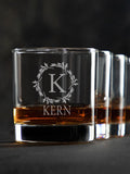 Wreath Monogram : Rocks Glasses - Engraved