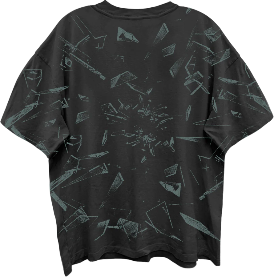 Front & Back Shattered Glass In Black ACDC Oversized T-Shirt product image 3