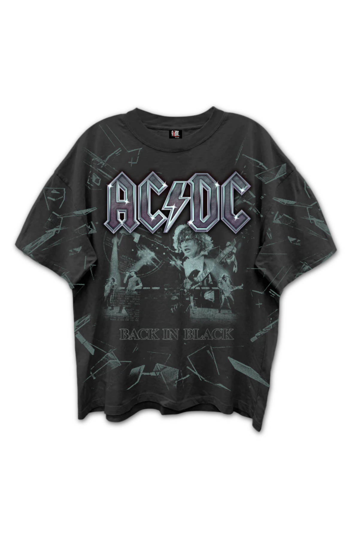 Front & Back Shattered Glass In Black ACDC Oversized T-Shirt product image 2