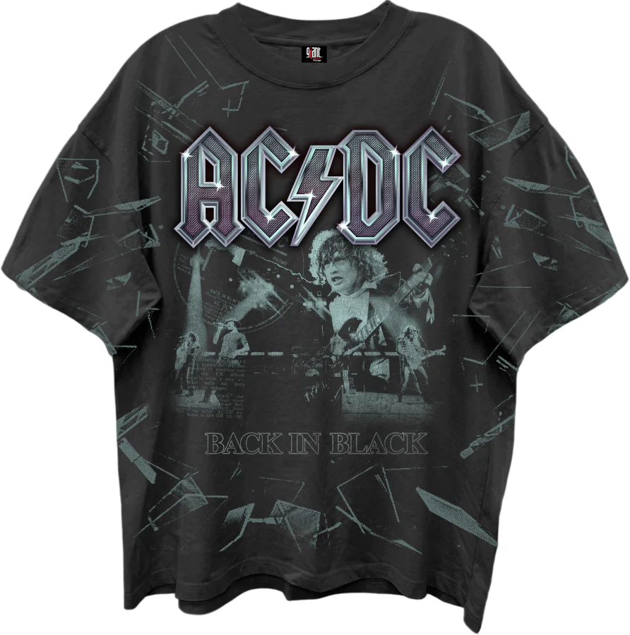 Front & Back Shattered Glass In Black ACDC Oversized T-Shirt product image 1