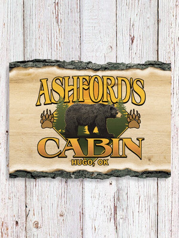 Bear Cabin : Faux Sliced Log Plaque