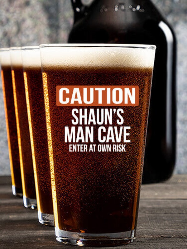 Caution Man Cave : Growler Pint Glass Gift Sets - Color Printed