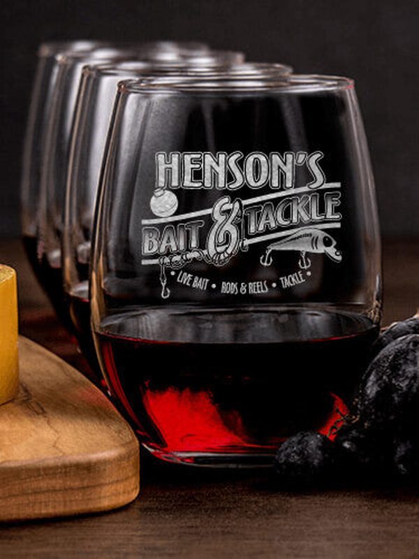 Classic Bait and Tackle : Cheese Board Wine Glass Gift Sets - Engraved