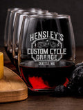 Custom Cycle Garage : Cheese Board Wine Glass Gift Sets - Engraved