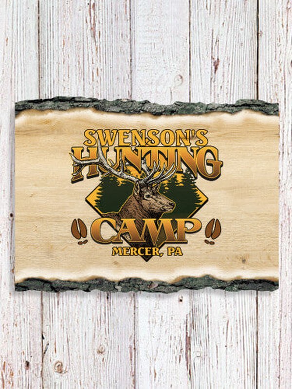 Elk Hunting Camp : Faux Sliced Log Plaque