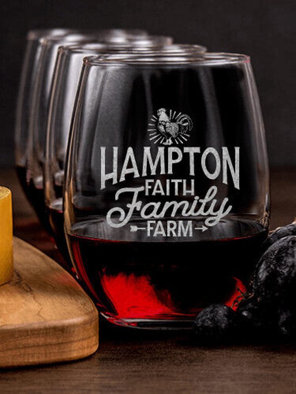 Faith Family Farm : Cheese Board Wine Glass Gift Sets - Engraved