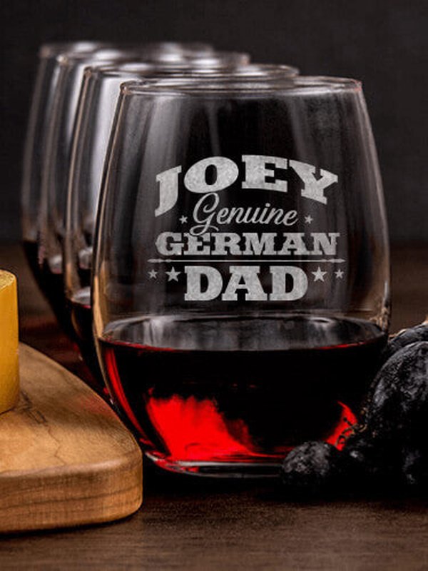 German Dad : Cheese Board Wine Glass Gift Sets - Engraved