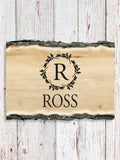 Wreath Monogram : Faux Sliced Log Plaque