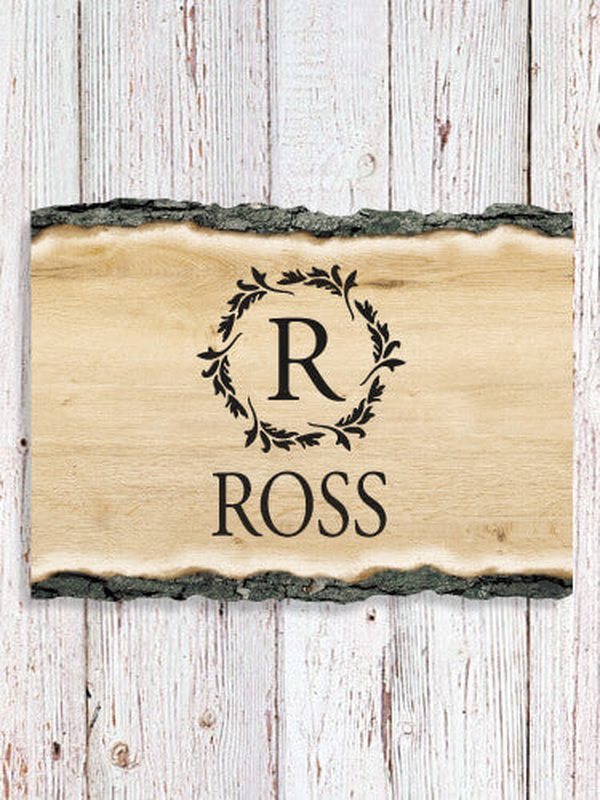 Wreath Monogram : Faux Sliced Log Plaque