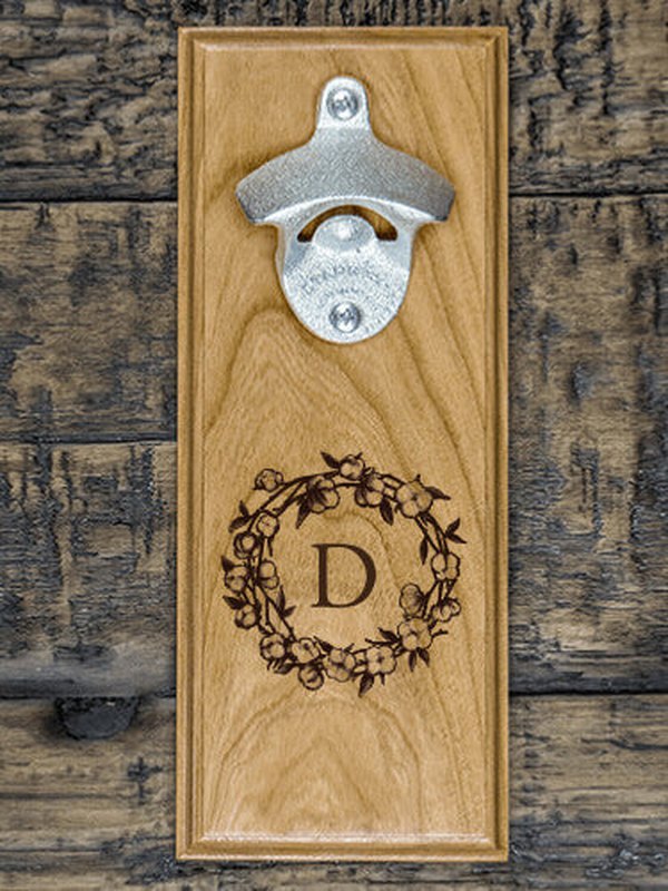Cotton Wreath Monogram : Bottle Openers - Engraved