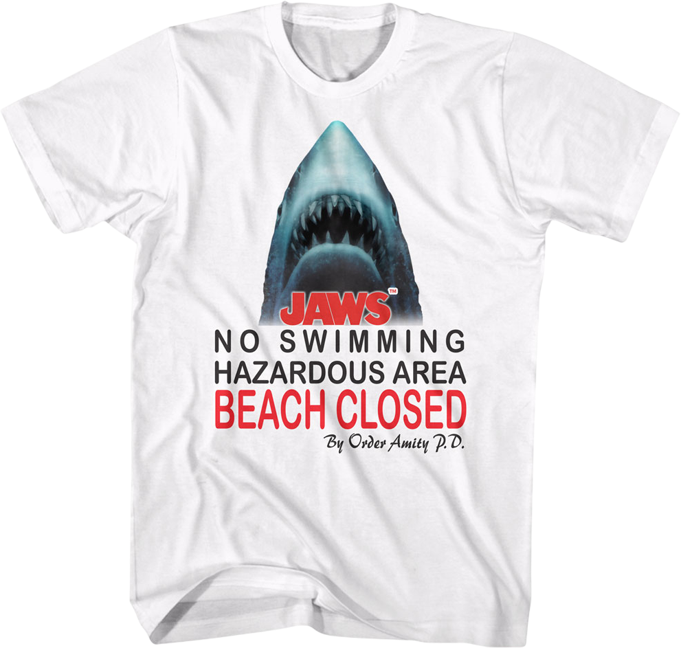 No Swimming Hazardous Area Beach Closed Jaws T-Shirt product image 1